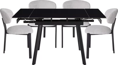 Обідній комплект для 4 осіб (на кухню до 10 м², сканді стиль) розкладний 4-6 місць 90 см, Charcoal black ceramic top black base