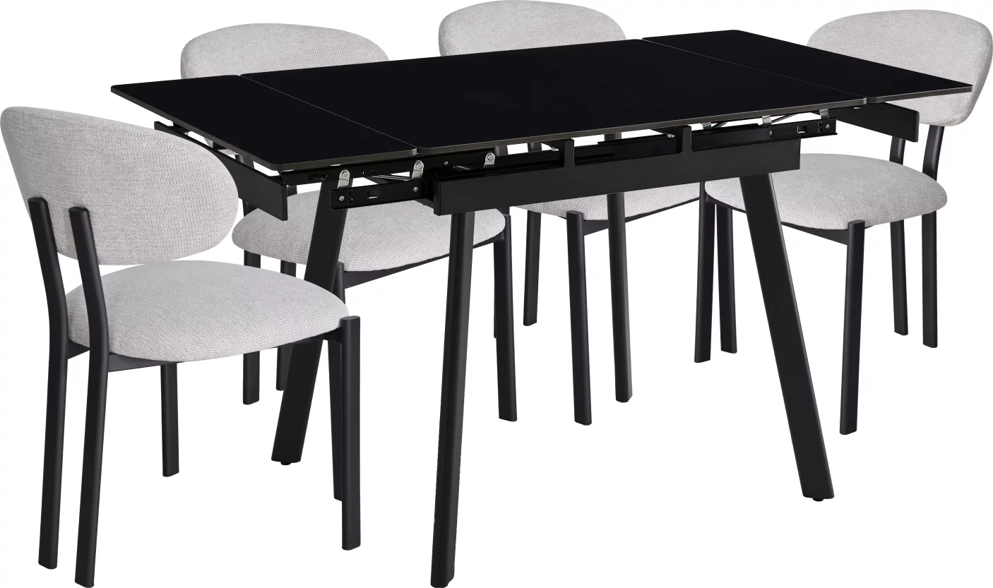 Обідній комплект для 4 осіб (на кухню до 10 м², сканді стиль) розкладний 4-6 місць 90 см, Charcoal black ceramic top black base