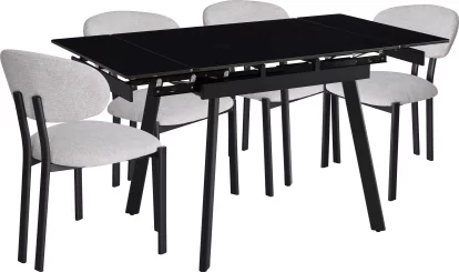 Обідній комплект для 4 осіб (на кухню до 10 м², сканді стиль) розкладний 4-6 місць 90 см, Charcoal black ceramic top black base