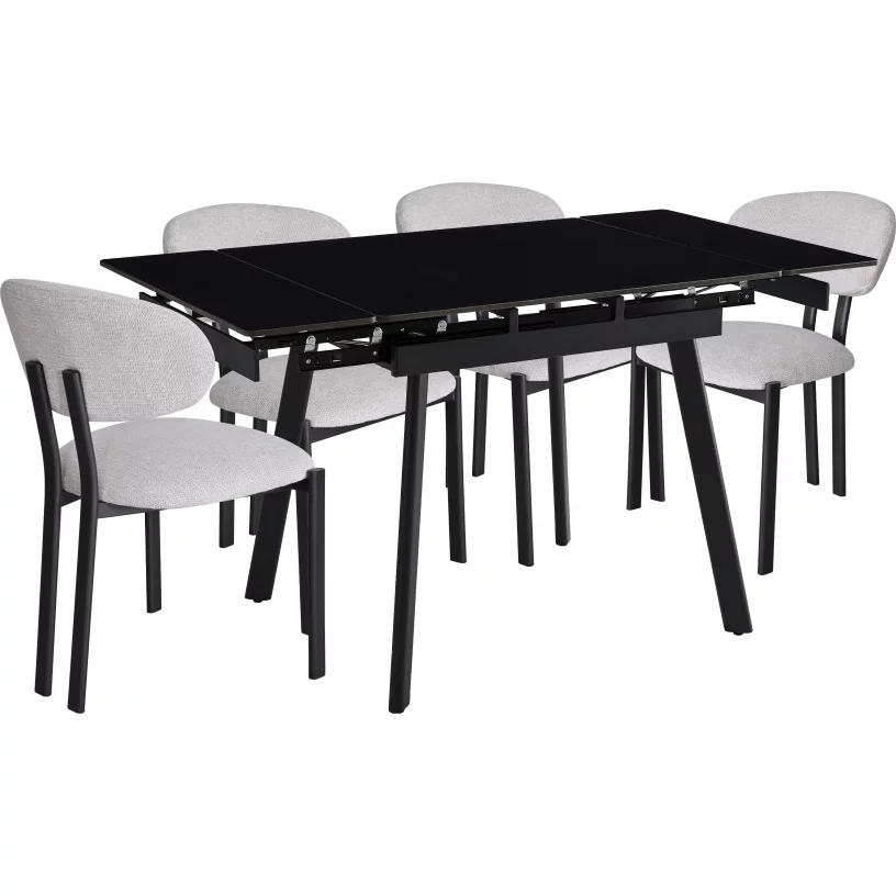 Обідній комплект для 4 осіб (на кухню до 10 м², сканді стиль) розкладний 4-6 місць 90 см, Charcoal black ceramic top black base