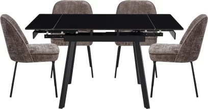 Обідній комплект для 4 осіб (на кухню до 10 м², сканді стиль) розкладний 4-6 місць 90 см, Charcoal black ceramic top black base
