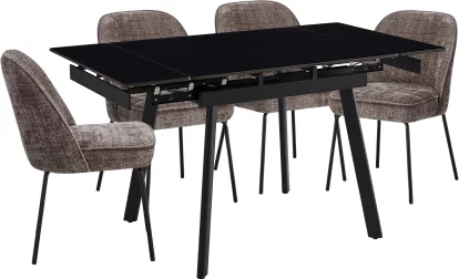Обідній комплект для 4 осіб (на кухню до 10 м², сканді стиль) розкладний 4-6 місць 90 см, Charcoal black ceramic top black base