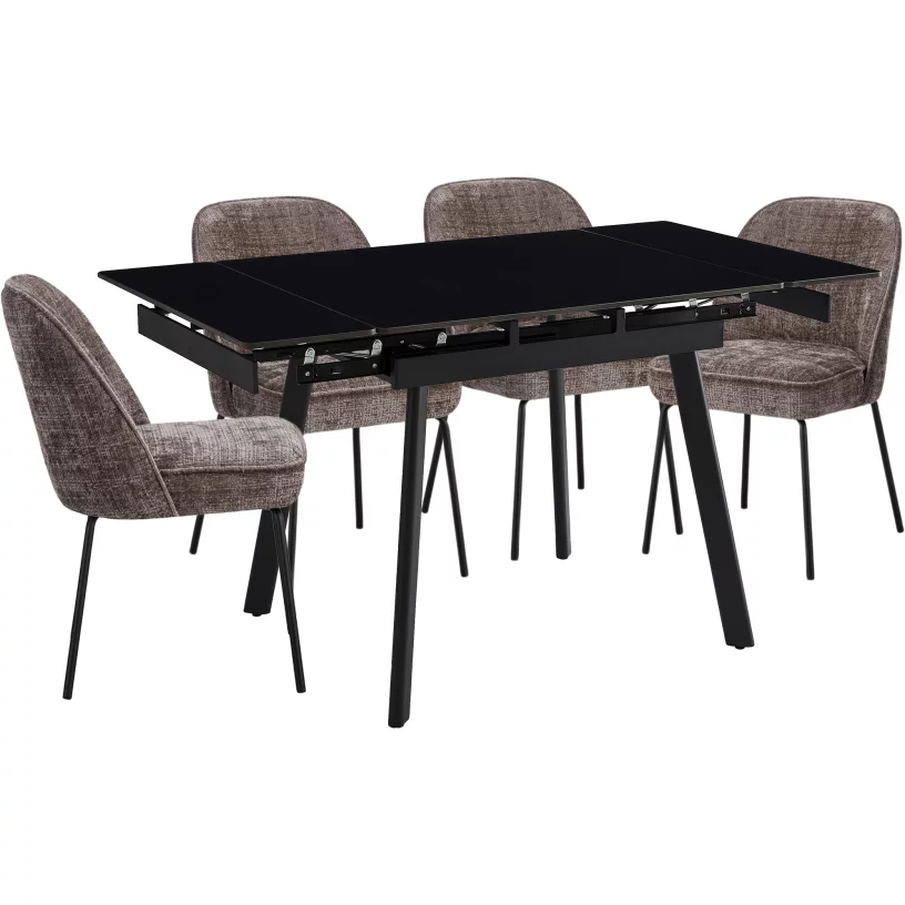 Обідній комплект для 4 осіб (на кухню до 10 м², сканді стиль) розкладний 4-6 місць 90 см, Charcoal black ceramic top black base