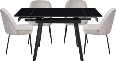 Обідній комплект для 4 осіб (на кухню до 10 м², сканді стиль) розкладний 4-6 місць 90 см, Charcoal black ceramic top black base