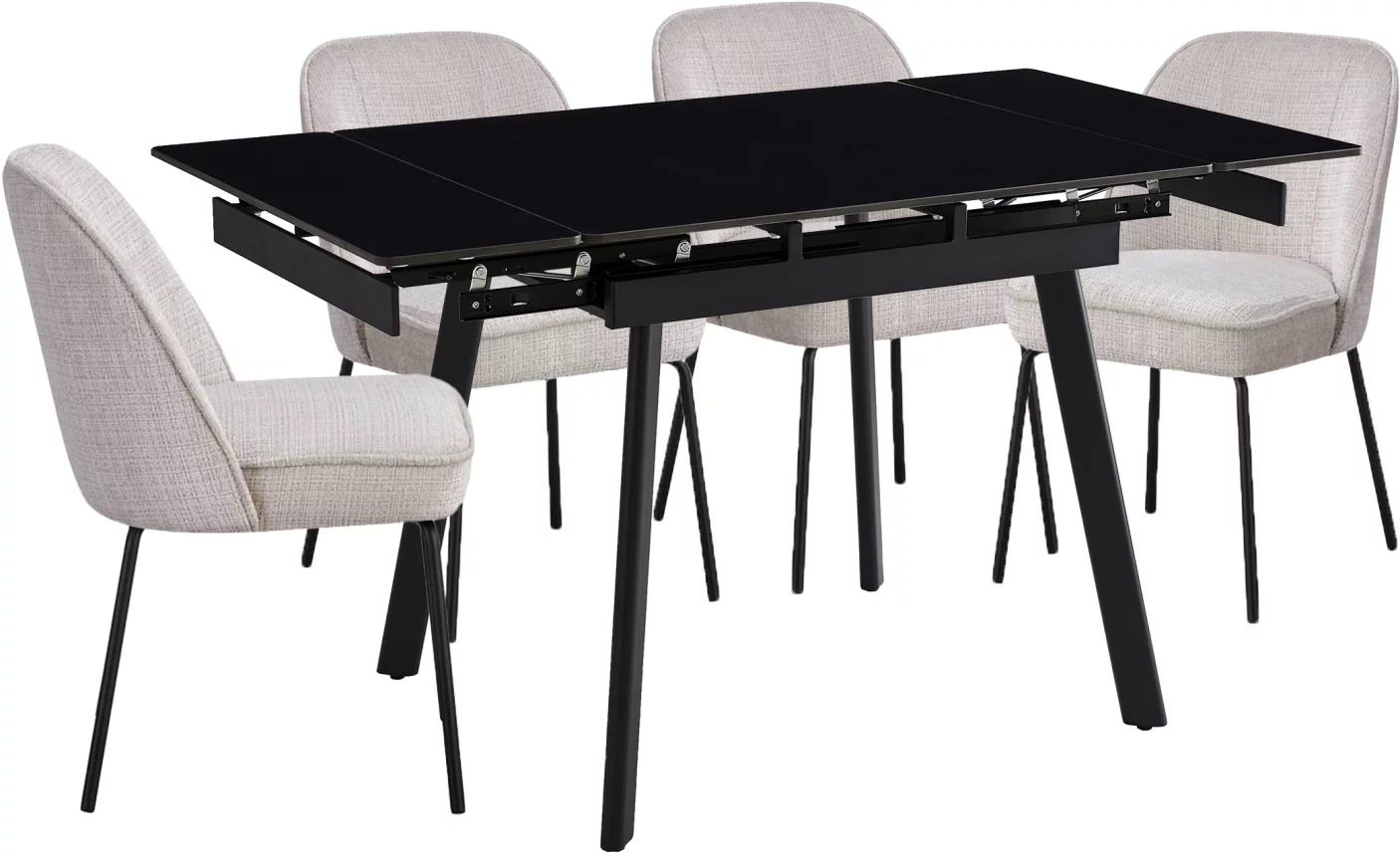 Обідній комплект для 4 осіб (на кухню до 10 м², сканді стиль) розкладний 4-6 місць 90 см, Charcoal black ceramic top black base