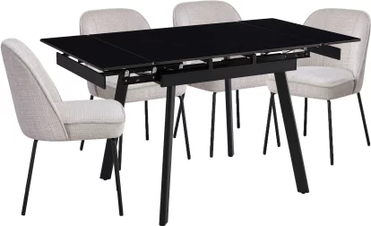 Обідній комплект для 4 осіб (на кухню до 10 м², сканді стиль) розкладний 4-6 місць 90 см, Charcoal black ceramic top black base