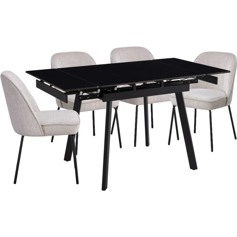 Обідній комплект для 4 осіб (на кухню до 10 м², сканді стиль) розкладний 4-6 місць 90 см, Charcoal black ceramic top black base
