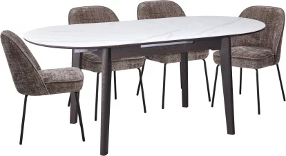 Обідній комплект для 4 осіб (на кухню до 10 м², сканді стиль) розкладний 6-8 місць 140 см, Arctic ice ceramic top black base