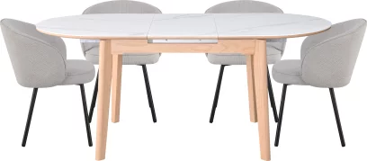 Обідній комплект для 4 осіб (на кухню до 10 м², сканді стиль) розкладний 6-8 місць 140 см, Arctic ice ceramic top oak base