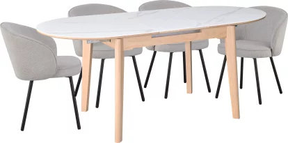 Обідній комплект для 4 осіб (на кухню до 10 м², сканді стиль) розкладний 6-8 місць 140 см, Arctic ice ceramic top oak base