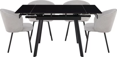 Обідній комплект для 4 осіб (на кухню до 10 м², сканді стиль) розкладний 4-6 місць 90 см, Charcoal black ceramic top black base