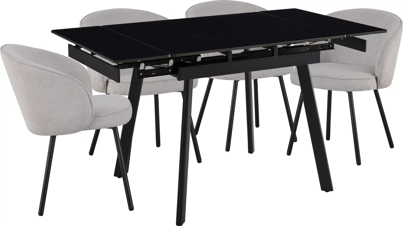 Обідній комплект для 4 осіб (на кухню до 10 м², сканді стиль) розкладний 4-6 місць 90 см, Charcoal black ceramic top black base
