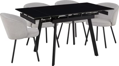Обідній комплект для 4 осіб (на кухню до 10 м², сканді стиль) розкладний 4-6 місць 90 см, Charcoal black ceramic top black base