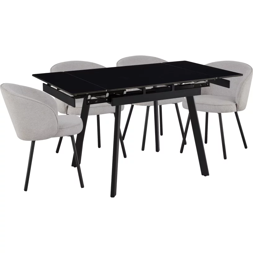 Обідній комплект для 4 осіб (на кухню до 10 м², сканді стиль) розкладний 4-6 місць 90 см, Charcoal black ceramic top black base