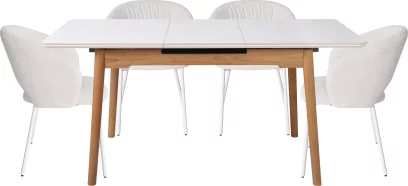 Обідній комплект для 4 осіб (на кухню до 10 м², сканді стиль) розкладний 6-8 місць 120 см, Arctic ice ceramic wooden base