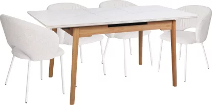 Обідній комплект для 4 осіб (на кухню до 10 м², сканді стиль) розкладний 6-8 місць 120 см, Arctic ice ceramic wooden base