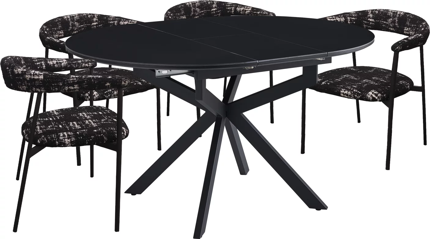 Обідній комплект для 4 осіб (на кухню до 10 м², сканді стиль) розкладний 6-8 місць 105 см, Charcoal black ceramic top black base