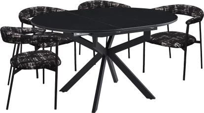 Обідній комплект для 4 осіб (на кухню до 10 м², сканді стиль) розкладний 6-8 місць 105 см, Charcoal black ceramic top black base