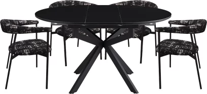 Обідній комплект для 4 осіб (на кухню до 10 м², сканді стиль) розкладний 6-8 місць 105 см, Charcoal black ceramic top black base