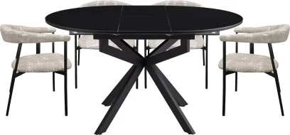 Обідній комплект для 4 осіб (на кухню до 10 м², сканді стиль) розкладний 6-8 місць 105 см, Charcoal black ceramic top black base