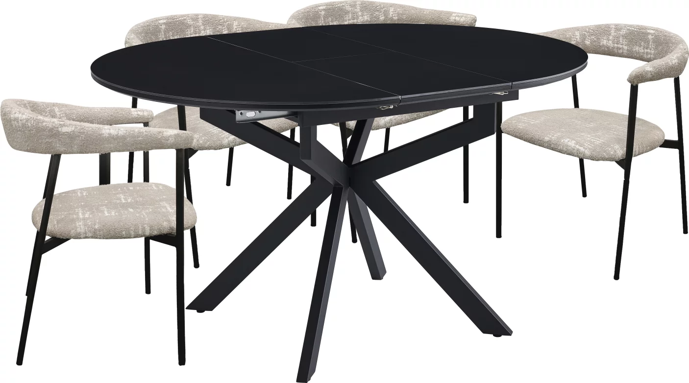 Обідній комплект для 4 осіб (на кухню до 10 м², сканді стиль) розкладний 6-8 місць 105 см, Charcoal black ceramic top black base