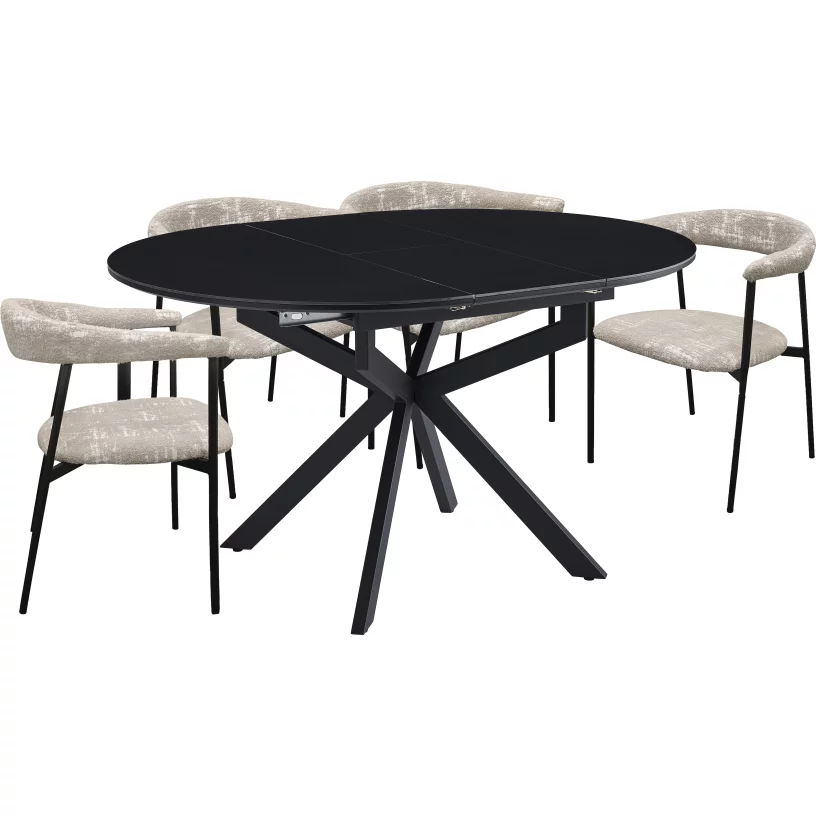 Обідній комплект для 4 осіб (на кухню до 10 м², сканді стиль) розкладний 6-8 місць 105 см, Charcoal black ceramic top black base