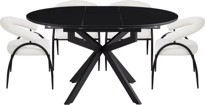 Обідній комплект для 4 осіб (на кухню до 10 м², сканді стиль) розкладний 6-8 місць 105 см, Charcoal black ceramic top black base