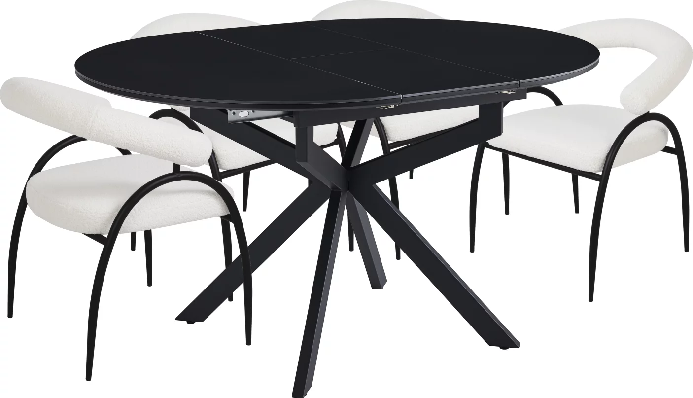 Обідній комплект для 4 осіб (на кухню до 10 м², сканді стиль) розкладний 6-8 місць 105 см, Charcoal black ceramic top black base