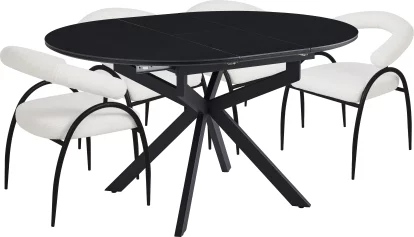 Обідній комплект для 4 осіб (на кухню до 10 м², сканді стиль) розкладний 6-8 місць 105 см, Charcoal black ceramic top black base