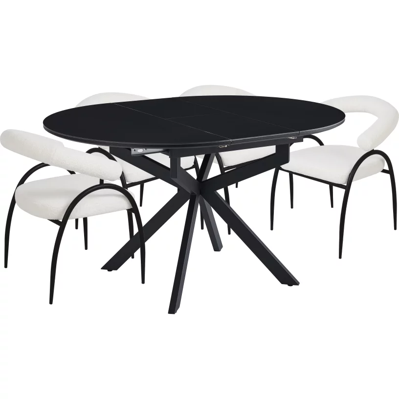 Обідній комплект для 4 осіб (на кухню до 10 м², сканді стиль) розкладний 6-8 місць 105 см, Charcoal black ceramic top black base