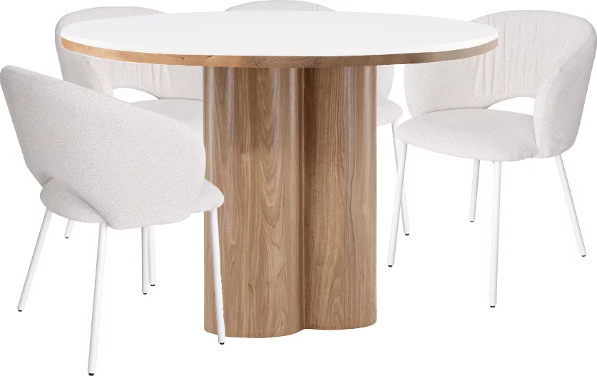 Комплект стіл та 4 стільця 6 місць 120 см, Arctic ice ceramic wooden base