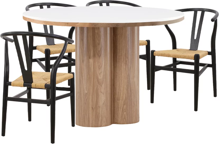 Комплект стіл та 4 стільця 6 місць 120 см, Arctic ice ceramic wooden base