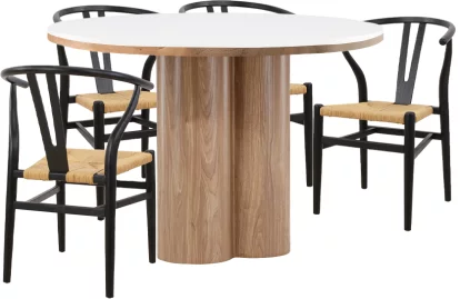 Комплект стіл та 4 стільця 6 місць 120 см, Arctic ice ceramic wooden base