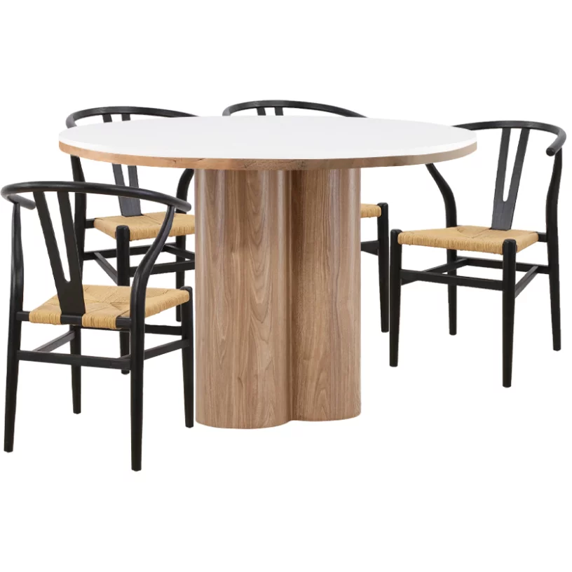 Комплект стіл та 4 стільця 6 місць 120 см, Arctic ice ceramic wooden base