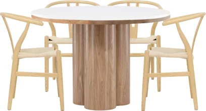 Комплект стіл та 4 стільця 6 місць 120 см, Arctic ice ceramic wooden base