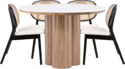 Комплект стіл та 4 стільця 6 місць 120 см, Arctic ice ceramic wooden base