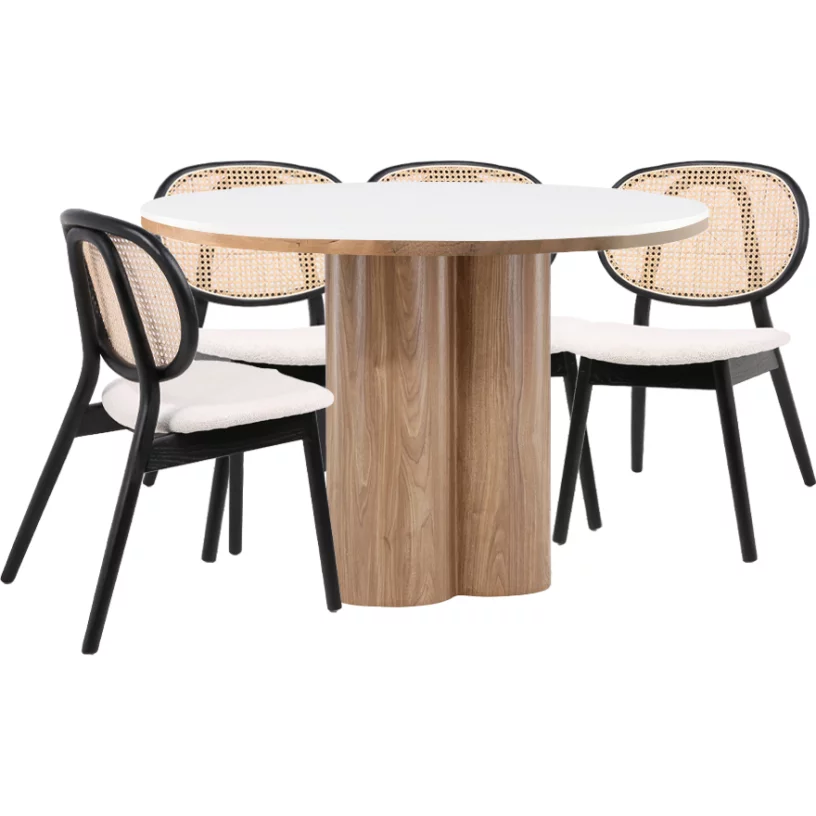 Комплект стіл та 4 стільця 6 місць 120 см, Arctic ice ceramic wooden base