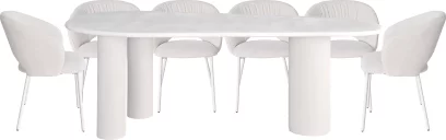 Комплект для столової на 6 осіб, стол 2 м + 6 стільців, сучасний стиль 10 місць 210 см, White top white base