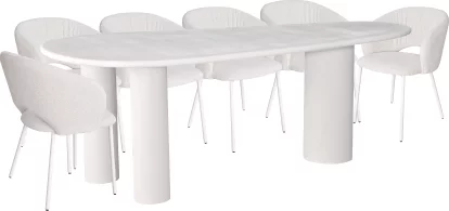 Комплект для столової на 6 осіб, стол 2 м + 6 стільців, сучасний стиль 10 місць 210 см, White top white base