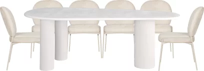 Комплект для столової на 6 осіб, стол 2 м + 6 стільців, сучасний стиль 10 місць 210 см, White top white base