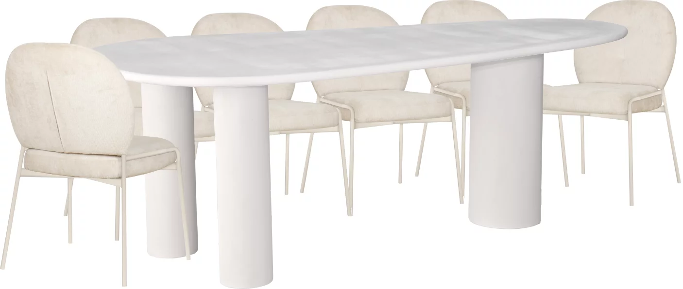 Комплект для столової на 6 осіб, стол 2 м + 6 стільців, сучасний стиль 10 місць 210 см, White top white base