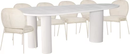 Комплект для столової на 6 осіб, стол 2 м + 6 стільців, сучасний стиль 10 місць 210 см, White top white base
