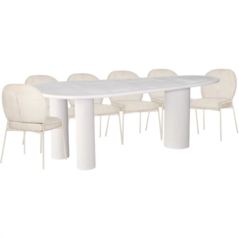 Комплект для столової на 6 осіб, стол 2 м + 6 стільців, сучасний стиль 10 місць 210 см, White top white base