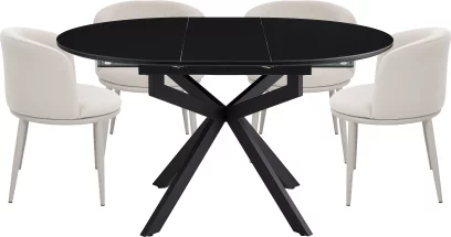 Обідній комплект для 4 осіб (на кухню до 10 м², сканді стиль) розкладний 6-8 місць 105 см, Charcoal black ceramic top black base