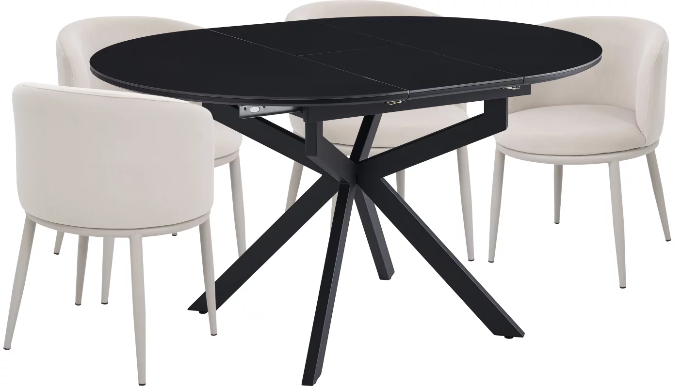 Обідній комплект для 4 осіб (на кухню до 10 м², сканді стиль) розкладний 6-8 місць 105 см, Charcoal black ceramic top black base