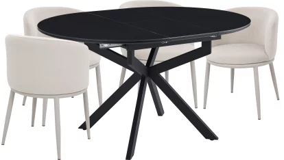 Обідній комплект для 4 осіб (на кухню до 10 м², сканді стиль) розкладний 6-8 місць 105 см, Charcoal black ceramic top black base