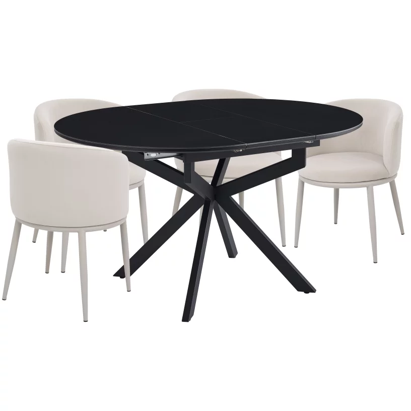 Обідній комплект для 4 осіб (на кухню до 10 м², сканді стиль) розкладний 6-8 місць 105 см, Charcoal black ceramic top black base