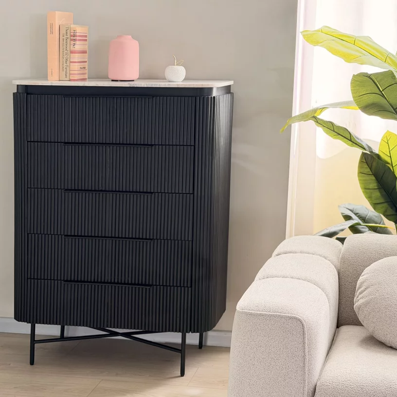 Комод високий , Lilac ice top and black wooden base