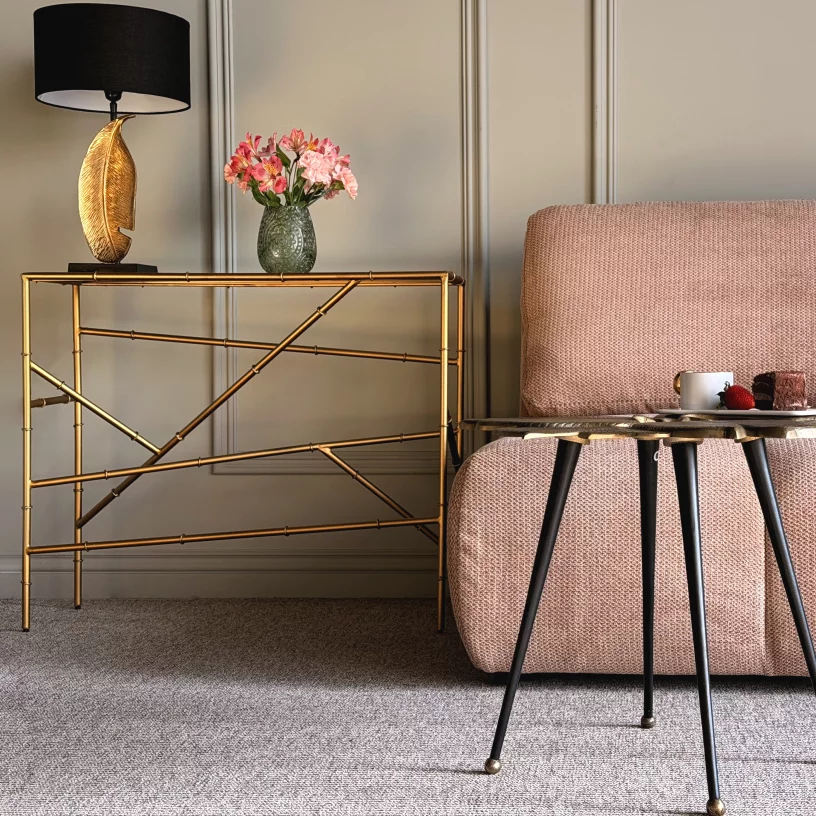 Консольний стіл 90*30 см, Clear glass top brass antique finish