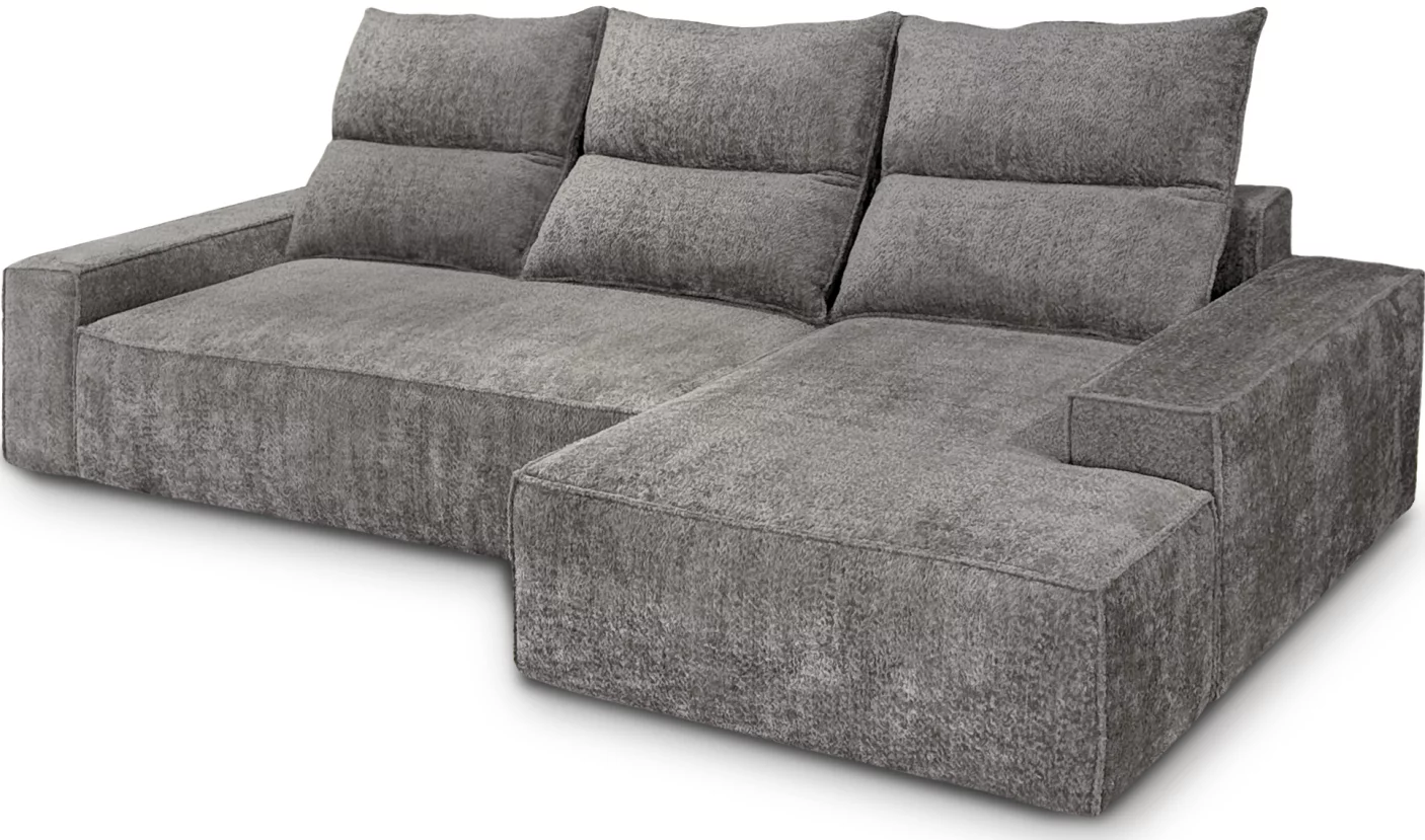 Диван кутовий 4-місний розкладний з правим шезлонгом, Pewter chenille boucle